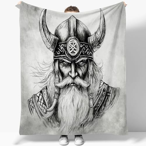 Kuscheldecke Sherpa Decke Fantasie Wikinger-Krieger Flanell Gedruckte Decke Grau Mikrofaser Sherpa Fleecedecke Weich Dicke Wohnzimmerdecke Tagesdecke Sofadecke Wohndecke 180 x 200 cm von Generisch