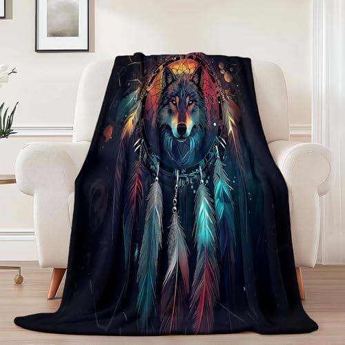 Kuscheldecke mit Fantasie Wolf Traumfänger Drucken, Schwarz Rot Weich Atmungsaktiv Überwurf 130 x 150 cm für Frauen Kinder Schlafzimmer Wohnzimmer - Pflegeleicht für Bett Couch Sofa Stuhl Büro Kuscheldecke mit Fantasie Wolf Traumfänger Drucken, Schwarz Rot Weich Atmungsaktiv Überwurf 130 x 150 cm für Frauen Kinder Schlafzimmer Wohnzimmer - Pflegeleicht für Bett Couch Sofa Stuhl Büro von Generisch