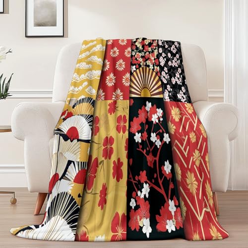 Kuscheldecke mit Traditionell Blumen Fächer Drucken, Gelb Rot Weich Atmungsaktiv Überwurf 220 x 240 cm für Frauen Kinder Schlafzimmer Wohnzimmer - Pflegeleicht für Bett Couch Sofa Stuhl Büro Kuscheldecke mit Traditionell Blumen Fächer Drucken, Gelb Rot Weich Atmungsaktiv Überwurf 220 x 240 cm für Frauen Kinder Schlafzimmer Wohnzimmer - Pflegeleicht für Bett Couch Sofa Stuhl Büro von Generisch