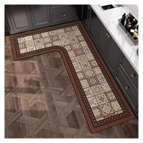 L-förmige PVC-Bodenmatte, Antifouling, öldicht, Küchenteppich, PVC, wasserdicht, Balkonteppich, Tapete (Hellbraun, 80 x 160 x 45 cm) von Generisch