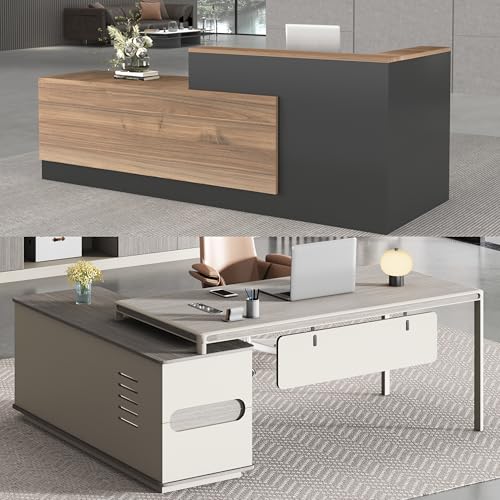 L-förmiger Empfangstisch und 180 cm Executive Office Bundle – moderne Front mit Stauraum, geräumiger Arbeitsplatz-Kombination L-förmiger Empfangstisch und 180 cm Executive Office Bundle – moderne Front mit Stauraum, geräumiger Arbeitsplatz-Kombination von Generisch