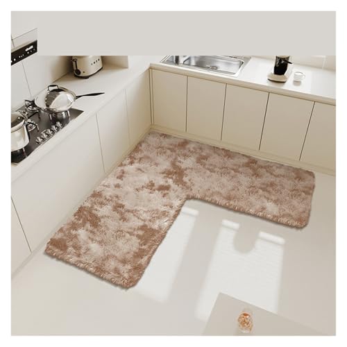 L-förmiger Küchenteppich, langes Haar, Seide, saugfähig, Wohnzimmer, Schlafzimmer, Couchtisch, Nachttisch, Fußmatte, Badezimmerteppich (Beige, 120 x 120 x 45 cm) von Generisch