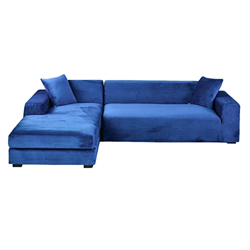 L-förmiger Samt-Ecksofabezug - rutschfester 2-teiliger Stretchschutz für 4+3-Sitzer-Möbel - Weicher blauer Ecksofa-Schonbezug L-förmiger Samt-Ecksofabezug - rutschfester 2-teiliger Stretchschutz für 4+3-Sitzer-Möbel - Weicher blauer Ecksofa-Schonbezug von Generisch