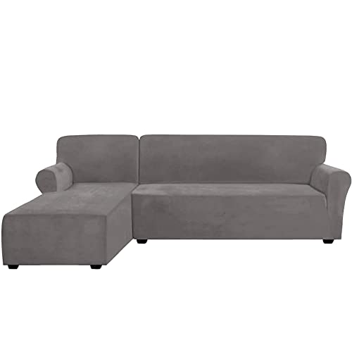 L-förmiger Samt-Schnittsofabezug, dicker Stoffschutz für Möbel, leicht zu reinigen, modernes elegantes Design, rechte Chaiselongue & 2 Stück L-förmiger Samt-Schnittsofabezug, dicker Stoffschutz für Möbel, leicht zu reinigen, modernes elegantes Design, rechte Chaiselongue & 2 Stück von Generisch