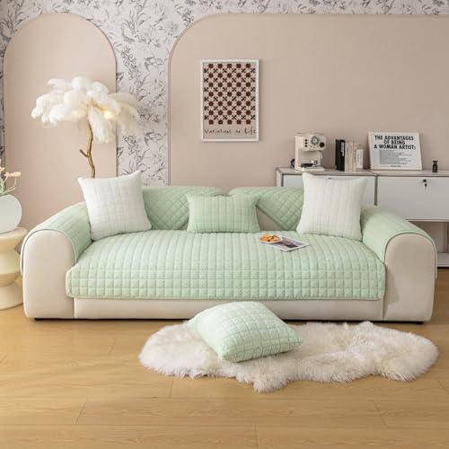 L-förmiger Samt-Sofa-Schonbezug, waschbar, rutschfest, Möbelschutz für Ecksofas (3-, 2-, 1-, 4-Sitzer), dicker Kissenbezug, grün, 70 x 210 cm von Generisch