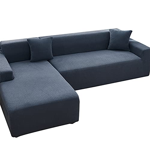 L-förmiger Stretch-Sofabezug mit Chaiselongue, dunkelgrau, Polyester, für 24-Sitzer-Ecksofas, perfekt für moderne Wohnkultur, elastische Passform und pflegeleicht von Generisch
