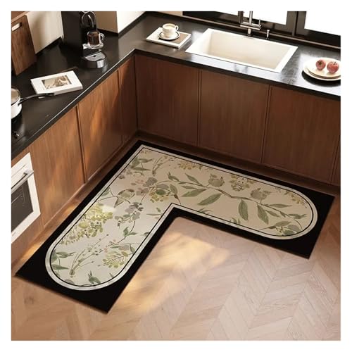 L-förmiger Teppich für die Küche, saugfähig, rutschfest, minimalistischer Stil, Heimdekoration, Teppich, Blumenölaufnahme, abwischbar (Silber, 80 x 80 x 40 cm) von Generisch