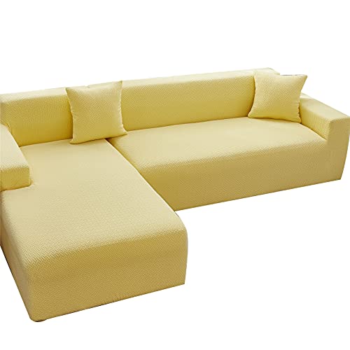 L-förmiger elastischer Sofabezug, passgenau, Polyester, Stretch-Schonbezug für Ecksofas (gelb, 2 + 3-Sitzer), leicht zu reinigen, langlebig und stilvoller Schutz von Generisch