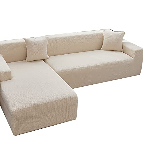 L-förmiger elastischer Sofabezug aus Stretch-Polyester für Ecksofas (L 2 + 4 Sitze, Beige), individuelle Passform, leicht zu reinigen, stilvoller Schutz für Wohnkultur von Generisch