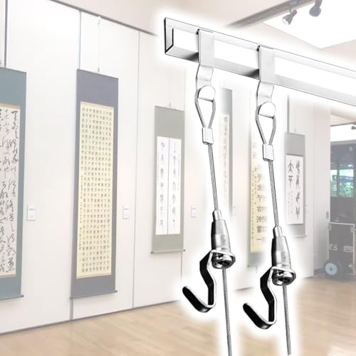 L-förmiges Bilder-Aufhängesystem – verstellbare Klickschiene mit Haken, unsichtbarer weißer Rahmenform-Set für Kunst/Fotos, 1 m Schiene mit 3 Haken und 300 cm Kabel L-förmiges Bilder-Aufhängesystem – verstellbare Klickschiene mit Haken, unsichtbarer weißer Rahmenform-Set für Kunst/Fotos, 1 m Schiene mit 3 Haken und 300 cm Kabel von Generisch