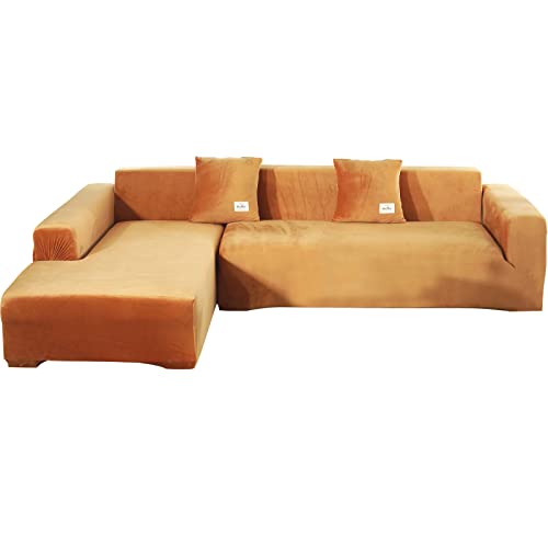L-förmiges Sofabezug-Set, weiche Samt-Schonbezüge für 3-Sitzer-Sofa + 4 Kissenschoner, Möbelabschirmung in leuchtendem Orange (3- + 3-Sitzer) von Generisch
