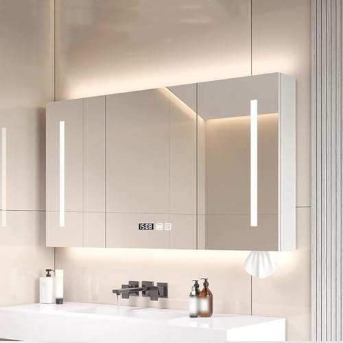 LED Badezimmer Spiegelschrank 80x70cm - 3 Türen mit Antibeschlag Zeitanzeige Handtuchhalter Massivholz Touch Sensor Schalter & Steckdose - Moderne Waschtischaufbewahrungslösung LED Badezimmer Spiegelschrank 80x70cm - 3 Türen mit Antibeschlag Zeitanzeige Handtuchhalter Massivholz Touch Sensor Schalter & Steckdose - Moderne Waschtischaufbewahrungslösung von Generisch