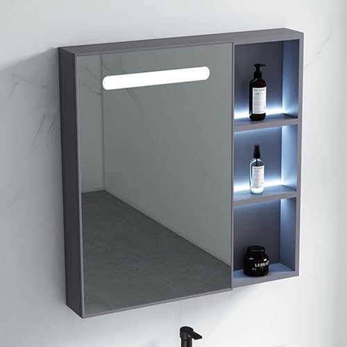 LED-Badezimmer-Spiegelschrank mit HD-Spiegel, wasserdicht, Aluminium-Aufbewahrung, Wandmontage, Bewegungsmelder, Schalter für Kosmetik-Organisation und Stil von Generisch