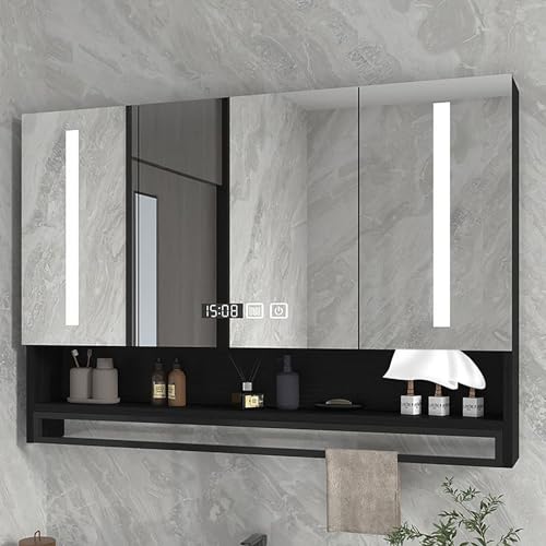 LED Badezimmer Spiegelschrank mit Stauraum HD Spiegel Defogger Zeitanzeige Touch Schalter reichlich Staufächer beschlagfreier Spiegel von Generisch