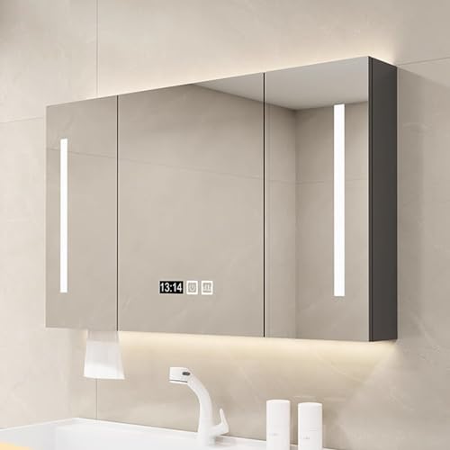 LED-Badezimmer-Spiegelschrank mit dimmbarer Beleuchtung, Touch-Schalter, Uhr, Wandmontage, Anti-Beschlag-Design, intelligentes hängendes Badezimmerregal (Farbe: A, Größe: 6) von Generisch