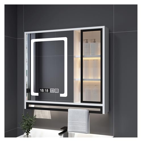 LED-Badezimmerspiegel mit Anti-Beschlag-platzsparendem Schrank mit Ablagen und Handtuchstange, Weiß, 60 x 75 cm, stilvolle und funktionale Aufbewahrungslösung für den Schminktisch LED-Badezimmerspiegel mit Anti-Beschlag-platzsparendem Schrank mit Ablagen und Handtuchstange, Weiß, 60 x 75 cm, stilvolle und funktionale Aufbewahrungslösung für den Schminktisch von Generisch