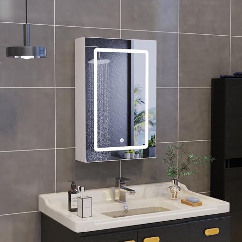 LED Badezimmerspiegelschrank, 50x70cm, beleuchteter Waschtischschrank mit 3 Modi, Touch-Schalter, 3 Ablagen, modernes weißes Design für stilvolle Badezimmer LED Badezimmerspiegelschrank, 50x70cm, beleuchteter Waschtischschrank mit 3 Modi, Touch-Schalter, 3 Ablagen, modernes weißes Design für stilvolle Badezimmer von Generisch