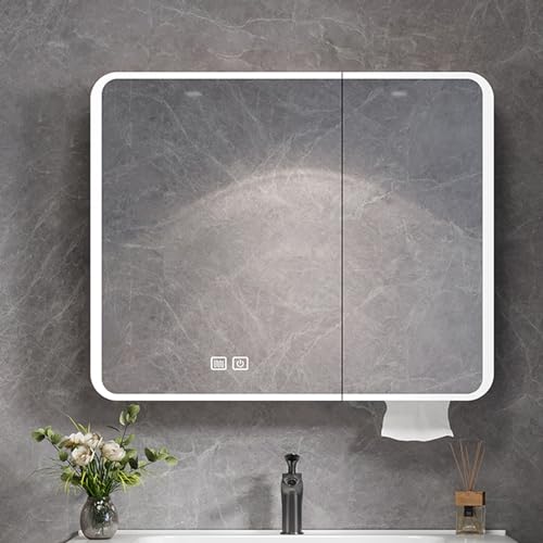 LED Beleuchteter Aluminium Badspiegelschrank Wandmontage Slim Storage mit Anti-Beschlag Modernes Design mit Touch-Schalter Badezimmerspiegel mit Ablagen und Beleuchtung LED Beleuchteter Aluminium Badspiegelschrank Wandmontage Slim Storage mit Anti-Beschlag Modernes Design mit Touch-Schalter Badezimmerspiegel mit Ablagen und Beleuchtung von Generisch
