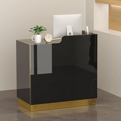 LED-Empfangstisch für kleine Räume, stilvolle Theke mit abschließbarer Schublade, moderner Willkommensschreibtisch für Büro und Lobby, Einzelhandelstheke in Schwarz und Gold (90 cm) von Generisch