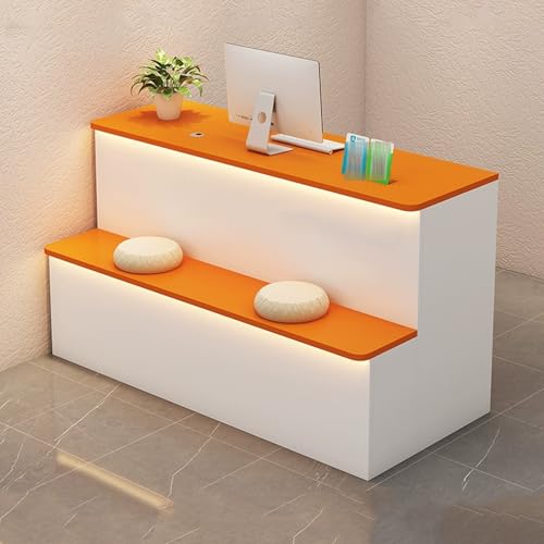 LED-Empfangstisch mit abschließbarer Schublade, großer Stauraum, Kasse für Salon, Büro, Lobby, modernes Design, 110 cm, stilvolles orangefarbenes Finish LED-Empfangstisch mit abschließbarer Schublade, großer Stauraum, Kasse für Salon, Büro, Lobby, modernes Design, 110 cm, stilvolles orangefarbenes Finish von Generisch