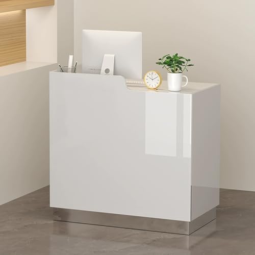 LED-Empfangstresen für kleine Räume, moderner Schreibtisch mit abschließbarer Schublade, stilvoller Büro- und Lobby-Willkommenszähler (Weiß und Silber, 80 cm) von Generisch