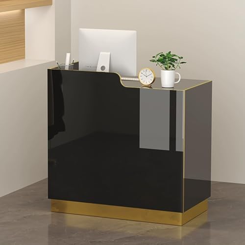 LED-Empfangstresen mit abschließbarer Schublade, moderner Schreibtisch für kleine Räume, Büro und Lobby, stilvoller Empfang in Schwarz und Gold (80 cm) von Generisch