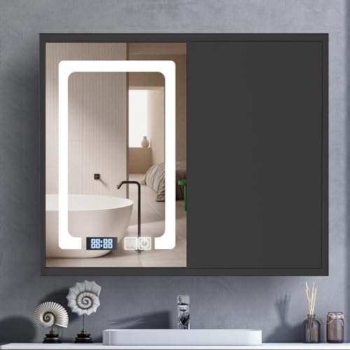 LED Licht Medizinschrank mit HD Spiegel Antibeschlag Defog Grau Badezimmer Spiegelschrank Wandhalterung/Einbauschrank Medikamentenschrank für Badezimmer LED Licht Medizinschrank mit HD Spiegel Antibeschlag Defog Grau Badezimmer Spiegelschrank Wandhalterung/Einbauschrank Medikamentenschrank für Badezimmer von Generisch