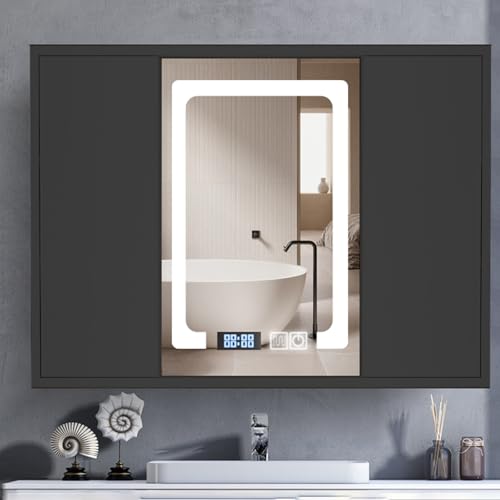 LED Licht Medizinschrank mit HD Spiegel Antibeschlag Defog Grau Badezimmer Spiegelschrank Wandhalterung/Einbauschrank Medikamentenschrank für Badezimmer LED Licht Medizinschrank mit HD Spiegel Antibeschlag Defog Grau Badezimmer Spiegelschrank Wandhalterung/Einbauschrank Medikamentenschrank für Badezimmer von Generisch