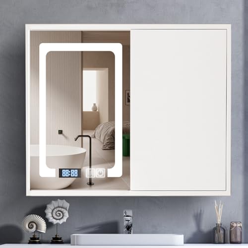 LED Licht Medizinschrank mit HD Spiegel Antibeschlag Defog Grau Badezimmer Spiegelschrank Wandhalterung/Einbauschrank Medikamentenschrank für Badezimmer LED Licht Medizinschrank mit HD Spiegel Antibeschlag Defog Grau Badezimmer Spiegelschrank Wandhalterung/Einbauschrank Medikamentenschrank für Badezimmer von Generisch