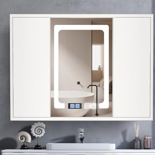 LED Licht Medizinschrank mit HD Spiegel Antibeschlag Defog Grau Badezimmer Spiegelschrank Wandhalterung/Einbauschrank Medikamentenschrank für Badezimmer LED Licht Medizinschrank mit HD Spiegel Antibeschlag Defog Grau Badezimmer Spiegelschrank Wandhalterung/Einbauschrank Medikamentenschrank für Badezimmer von Generisch