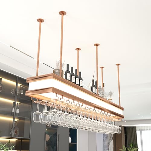 LED Licht Weinregal Bar Regale Lagerung, Decke Wandmontage Hängend Industrie Weinglashalter Mini Bar Vitrine Flaschenregal Küchenregal von Generisch