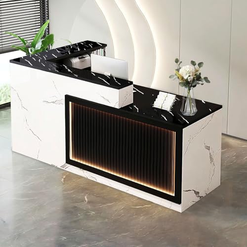 LED Rezeption Schreibtisch mit abschließbaren Schubladen Holz Front Theke für Büro und Schönheitssalon 200cm Modernes Design für professionelle Räume von Generisch