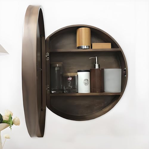 LED Runder Badezimmerspiegelschrank mit Beleuchtung und Smart Touch Schalter Braun 50cm von Generisch