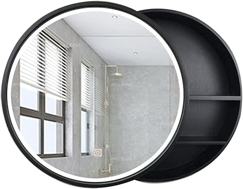 LED Runder Spiegel Badezimmerschrank - Wandschrank - Elegantes Holzdesign für Schlafzimmer und Badezimmer Dekor - Beleuchteter runder Spiegel mit Lichtern LED Runder Spiegel Badezimmerschrank - Wandschrank - Elegantes Holzdesign für Schlafzimmer und Badezimmer Dekor - Beleuchteter runder Spiegel mit Lichtern von Generisch