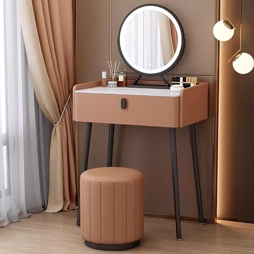 LED-Schminktisch-Set mit beleuchtetem Spiegel und gepolstertem Hocker, Schminktisch für Schlafzimmer oder Studio, stilvolles orangefarbenes Design, 60 cm LED-Schminktisch-Set mit beleuchtetem Spiegel und gepolstertem Hocker, Schminktisch für Schlafzimmer oder Studio, stilvolles orangefarbenes Design, 60 cm von Generisch