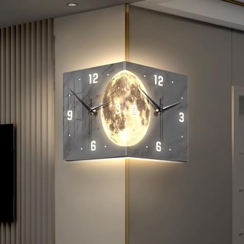 LED-Wanduhr, doppelseitiges Eck-Design, nicht tickend, mit Fernbedienung, ideal für Wohnzimmer und Schlafzimmer, 3 Farblichtoptionen von Generisch