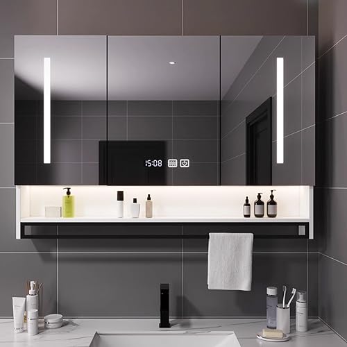 LED beleuchteter Badezimmer-Wandschrank mit Anti-Beschlag-Spiegel Handtuchhalter & 3 Türen zur Aufbewahrung 100 x 13 x 80 cm - Modernes Badezimmer & Dekor LED beleuchteter Badezimmer-Wandschrank mit Anti-Beschlag-Spiegel Handtuchhalter & 3 Türen zur Aufbewahrung 100 x 13 x 80 cm - Modernes Badezimmer & Dekor von Generisch