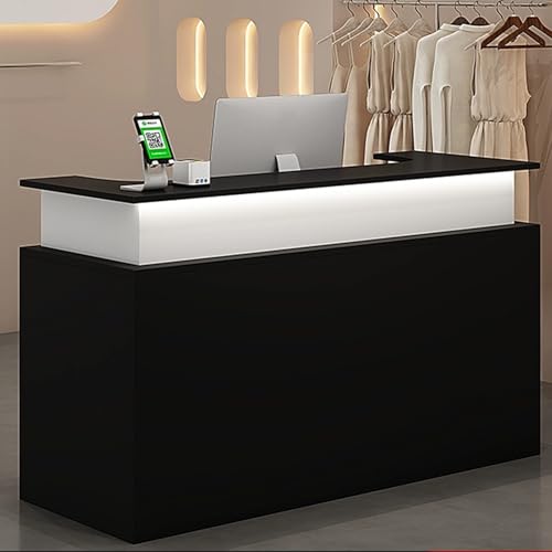 LED-beleuchteter Empfangs-Schreibtisch mit abschließbarer Schublade, moderne Holz-Fronttheke für Schönheitssalon und Büro, 99,1 cm, Weiß und Schwarz von Generisch