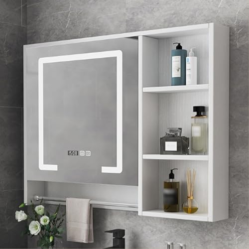 LED-beleuchteter Massivholz-Medizinschrank zur Wandmontage, beschlagfrei, Badezimmerspiegel, intelligenter Schminkschrank mit offenem Regal und Handtuchstange, Zeit- und Temperaturanzeige. LED-beleuchteter Massivholz-Medizinschrank zur Wandmontage, beschlagfrei, Badezimmerspiegel, intelligenter Schminkschrank mit offenem Regal und Handtuchstange, Zeit- und Temperaturanzeige. von Generisch