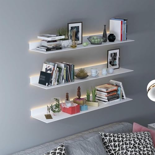 LED-beleuchtetes, schwebendes Metall-Wandregal für doppelseitiges Display, moderne Aluminium-Aufbewahrungslösung mit integrierter Beleuchtung LED-beleuchtetes, schwebendes Metall-Wandregal für doppelseitiges Display, moderne Aluminium-Aufbewahrungslösung mit integrierter Beleuchtung von Generisch