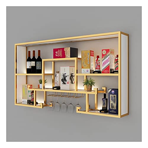 LED-beleuchtetes, schwimmendes Barregal mit Metall-Weinflaschen- und Glasregal, kommerzielle Qualität, beleuchtetes Display für Zuhause oder Bar, Wandhalterung, Gold, 150 x 20 x 80 cm LED-beleuchtetes, schwimmendes Barregal mit Metall-Weinflaschen- und Glasregal, kommerzielle Qualität, beleuchtetes Display für Zuhause oder Bar, Wandhalterung, Gold, 150 x 20 x 80 cm von Generisch