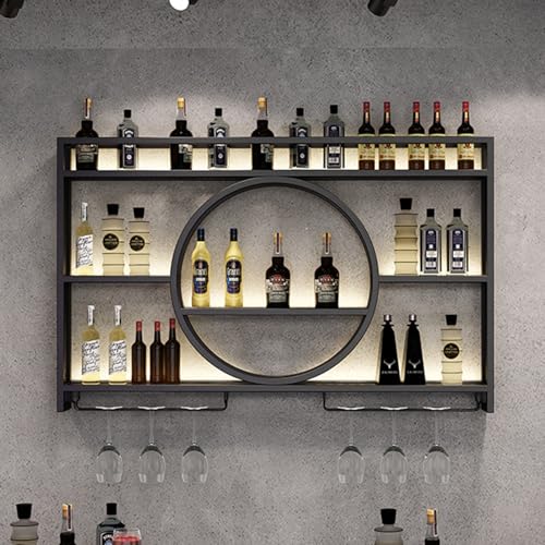 LED-beleuchtetes Likörflaschenregal, Wandmontage, Metall, Weinflaschen- und Glasregal für Wohnzimmer, Esszimmer, Küche, Schwarz, 61 cm LED-beleuchtetes Likörflaschenregal, Wandmontage, Metall, Weinflaschen- und Glasregal für Wohnzimmer, Esszimmer, Küche, Schwarz, 61 cm von Generisch