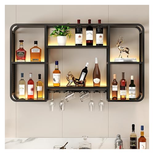 LED-beleuchtetes Regal für Likörflaschen, freistehender Flaschenhalter, schwimmende Weinregale mit Weinglashalter, hängende Metall-Weinaufbewahrungsregale für Zuhause, Küche, Dekor von Generisch