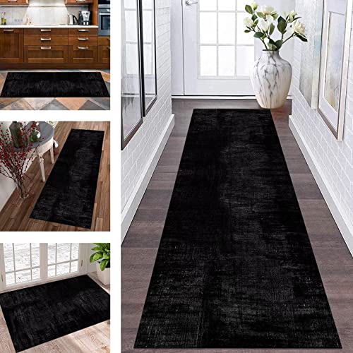 Läufer Teppich Langer Flur rutschfeste Teppichmatten Küchenläufer 50 x 250 cm Schwarz Dunkelgrau Korridor Teppichläufer Waschbar Meterware Küchenmatten Teppich Verstellbar Wohnzimmer Schlafz von Generisch