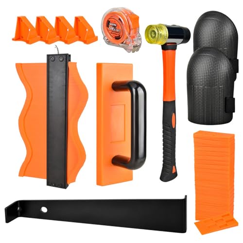 Laminatboden Kit und Konturenlehre | 45-teiliges Vinylboden Verlegeset | Laminat Holzfußboden Installationsset mit 40 Montagekeilen, Hammer, Schlagklotz, Zugeisen | Für Laminats, Parkett, Bodenverlegu Laminatboden Kit und Konturenlehre | 45-teiliges Vinylboden Verlegeset | Laminat Holzfußboden Installationsset mit 40 Montagekeilen, Hammer, Schlagklotz, Zugeisen | Für Laminats, Parkett, Bodenverlegu von Generisch