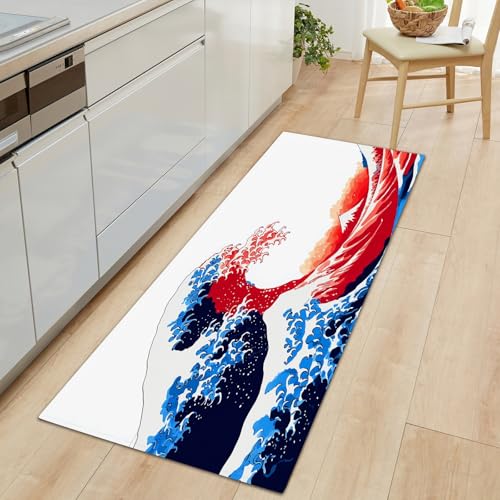Lang rutschfest Flur Läufer Teppich 80 x 120 cm, Waschbar Abstrakt Rot und Blau Wellen Korridor TeppichLäufer für Flur Schlichte Kunst Schlafzimmer Wohnzimmer Teppichmatte Dauerhaft Küchenteppich Lang rutschfest Flur Läufer Teppich 80 x 120 cm, Waschbar Abstrakt Rot und Blau Wellen Korridor TeppichLäufer für Flur Schlichte Kunst Schlafzimmer Wohnzimmer Teppichmatte Dauerhaft Küchenteppich von Generisch