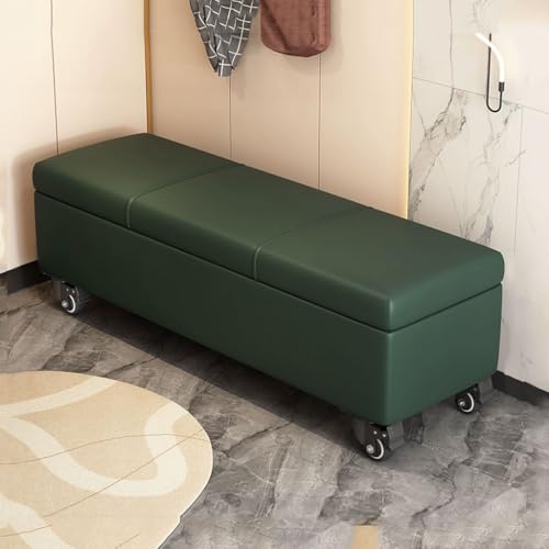 Lange Aufbewahrungsbank mit Rollen, Leder-Ottomane mit gepolstertem Kissen, Eingang und Schlafzimmertruhe, Dunkelgrün, 120 cm, stilvolle Lösung für Schuhaufbewahrung und Bettende Lange Aufbewahrungsbank mit Rollen, Leder-Ottomane mit gepolstertem Kissen, Eingang und Schlafzimmertruhe, Dunkelgrün, 120 cm, stilvolle Lösung für Schuhaufbewahrung und Bettende von Generisch