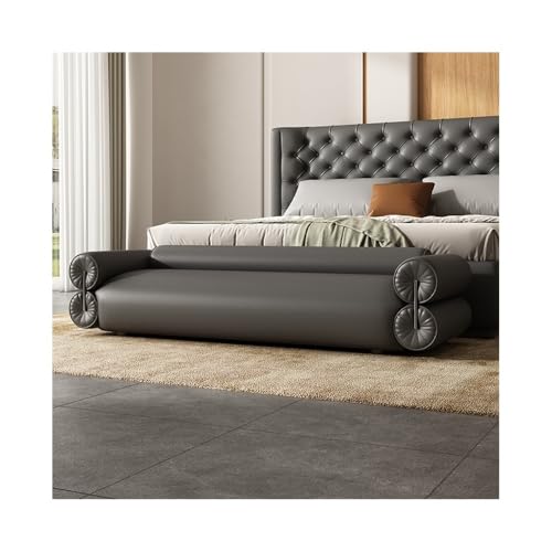 Langer Sitzhocker aus echtem Leder für Schlafzimmer und Wohnzimmer, modernes schlichtes Design, vielseitiger Sofa-Hocker, graue Farbe, ideal für Nachttische und kleine Räume von Generisch