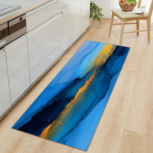Langer Teppich Läufer Flur rutschfest 60 x 150 cm, Flurteppich Läufer Lang Abstrakt Tuschemalerei Streifen Flurläufer - Blau Gold Textur Küchenteppich Waschbar Teppichläufer für Flur Wohnzimmer Küche Langer Teppich Läufer Flur rutschfest 60 x 150 cm, Flurteppich Läufer Lang Abstrakt Tuschemalerei Streifen Flurläufer - Blau Gold Textur Küchenteppich Waschbar Teppichläufer für Flur Wohnzimmer Küche von Generisch