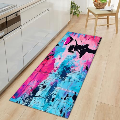Langer Teppich Läufer Flur rutschfest 75 x 250 cm, Flurteppich Läufer Lang Bunt Flurläufer, Abstraktes Mädchen Graffiti Luftballons Küchenteppich Waschbar, Teppichläufer für Flur Wohnzimmer Küche Langer Teppich Läufer Flur rutschfest 75 x 250 cm, Flurteppich Läufer Lang Bunt Flurläufer, Abstraktes Mädchen Graffiti Luftballons Küchenteppich Waschbar, Teppichläufer für Flur Wohnzimmer Küche von Generisch